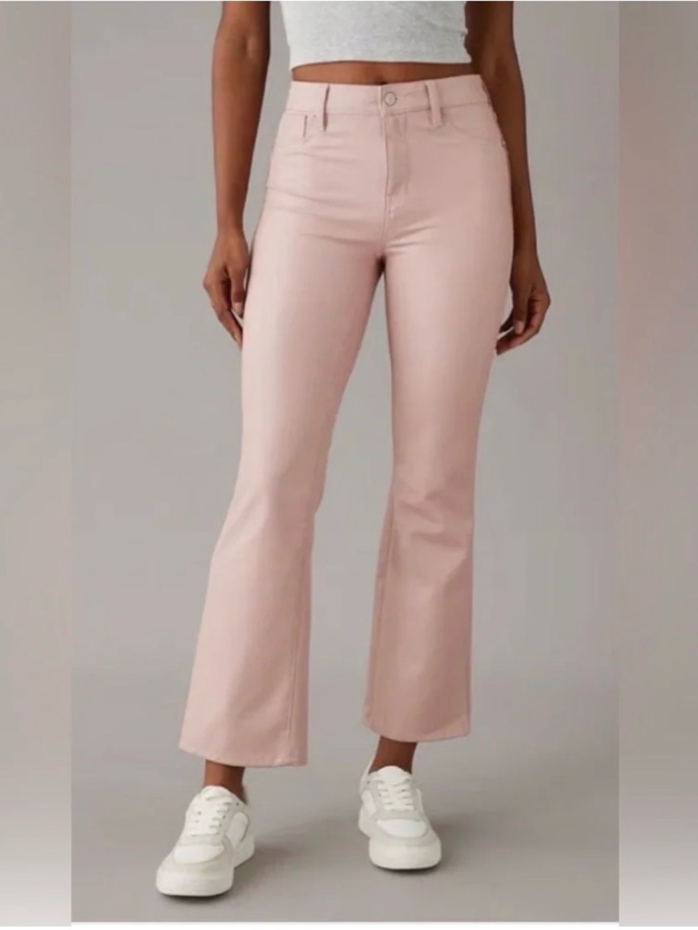 American Eagle Faux Leather Blush Pink Mauve Boot Cut Stretch Pants, Size 00